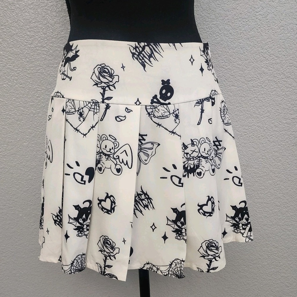 Romwe pleated mini skirt Cute Goth Mall Witchy Kawaii School Girl Punk White - Picture 2 of 12